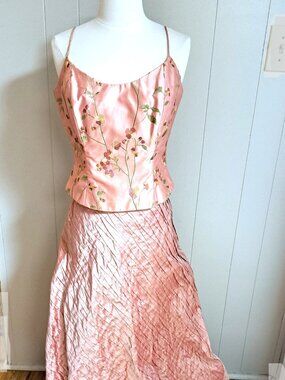 VINTAGE SILK 2 PC TOP & SKIRT FLORES & FLORES SIZE 10 TOP SKIRT SIZE 8 W LINING